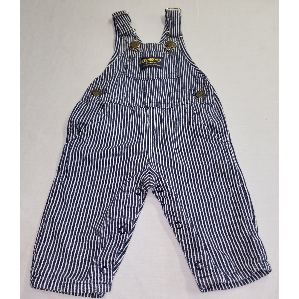 OshKosh B'gosh Overalls Vintage Hickory Stripe Blue White 3/6 Months USA Made